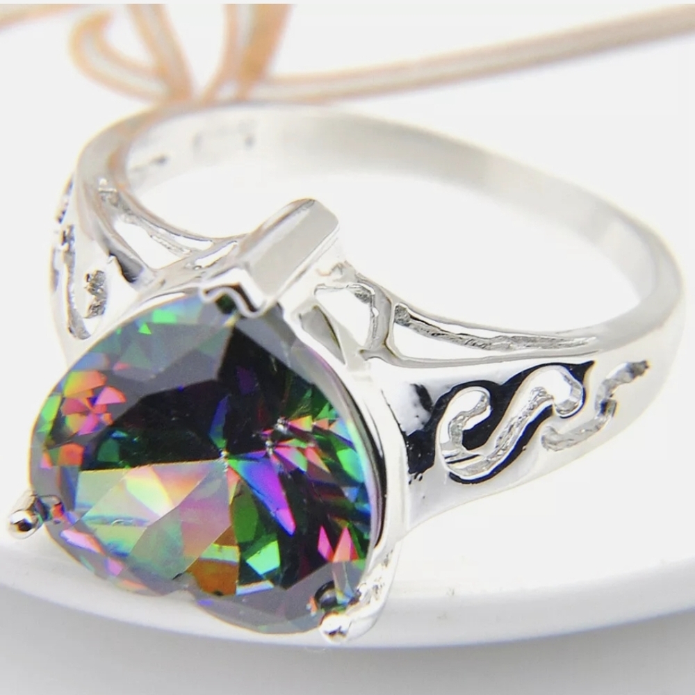 New Huge Heart Shaped Mystic Topaz 925 Silver Ring. - Picture 4 of 15